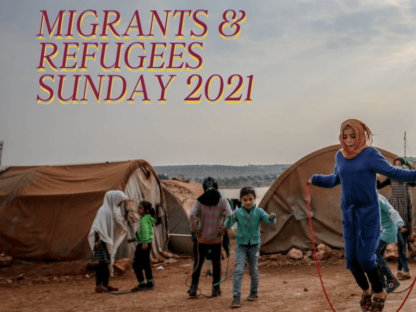 migrant children skipping with a rope