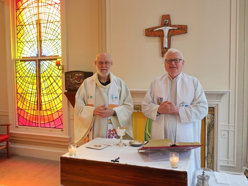 Fr. Peter Hughes and Fr. Denis Carter at the house in Solihull, in the Region of Britain