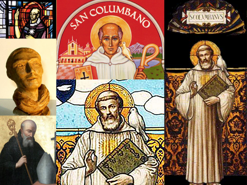 collage of faces of St. Columban