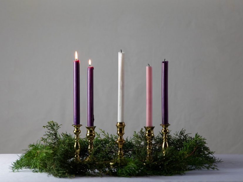 two candles lit on the advent wreath