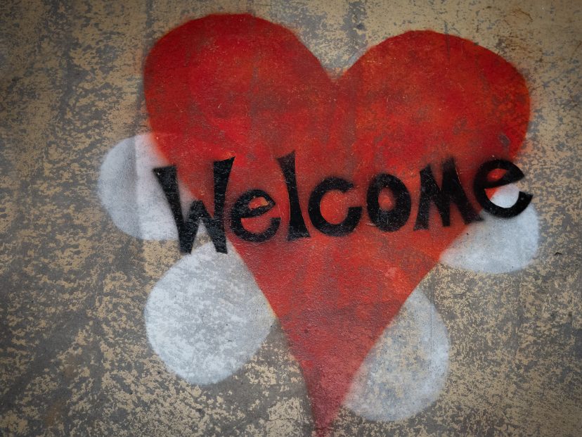 hed heart with the word 'welcome'