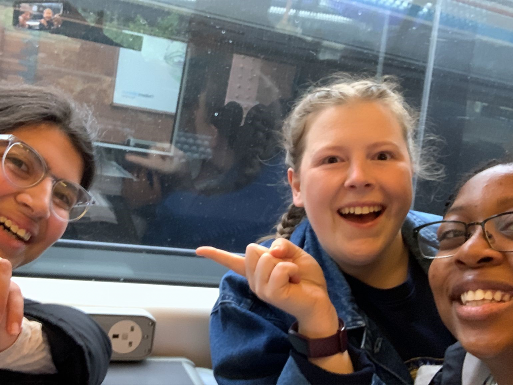 three girls on train
