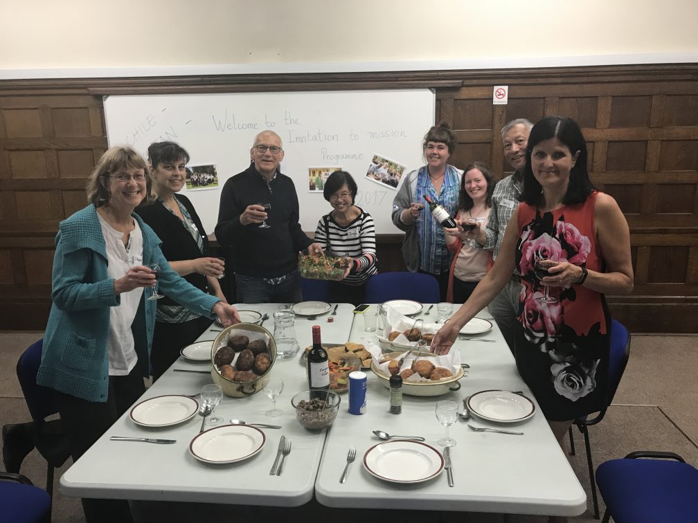 group stand with plates