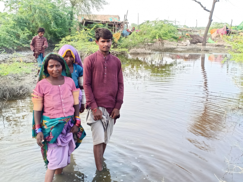 A Pakistani family affected by the floods