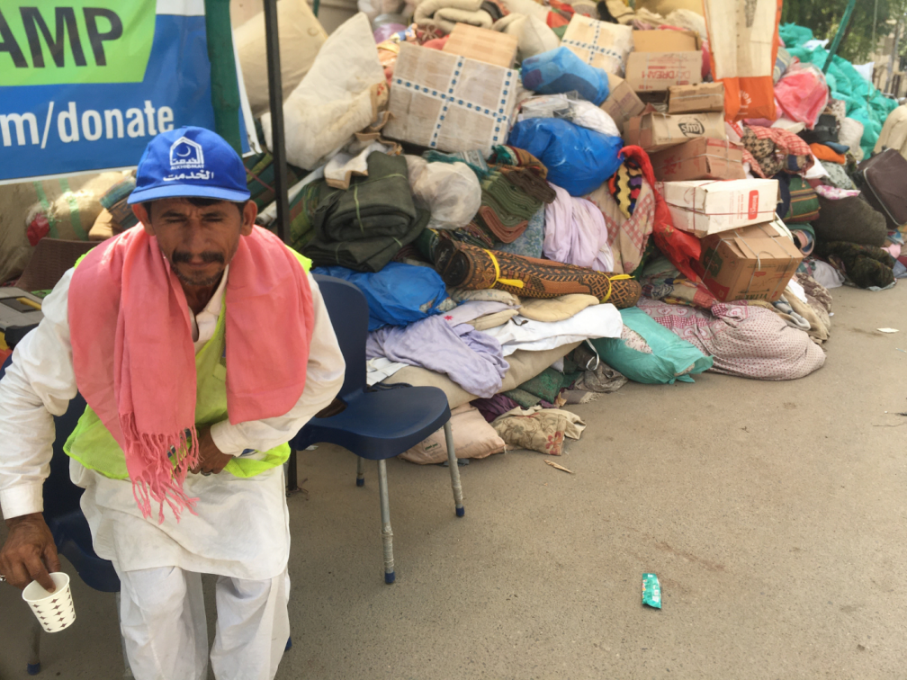 donations piled high in a street