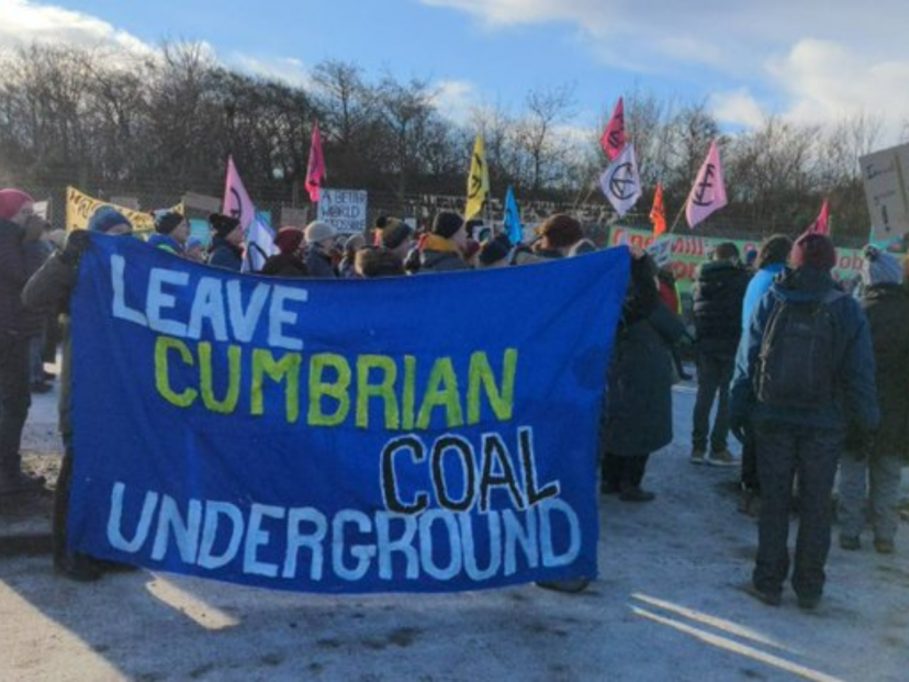 'Leave Cumbrian coal underground' banner