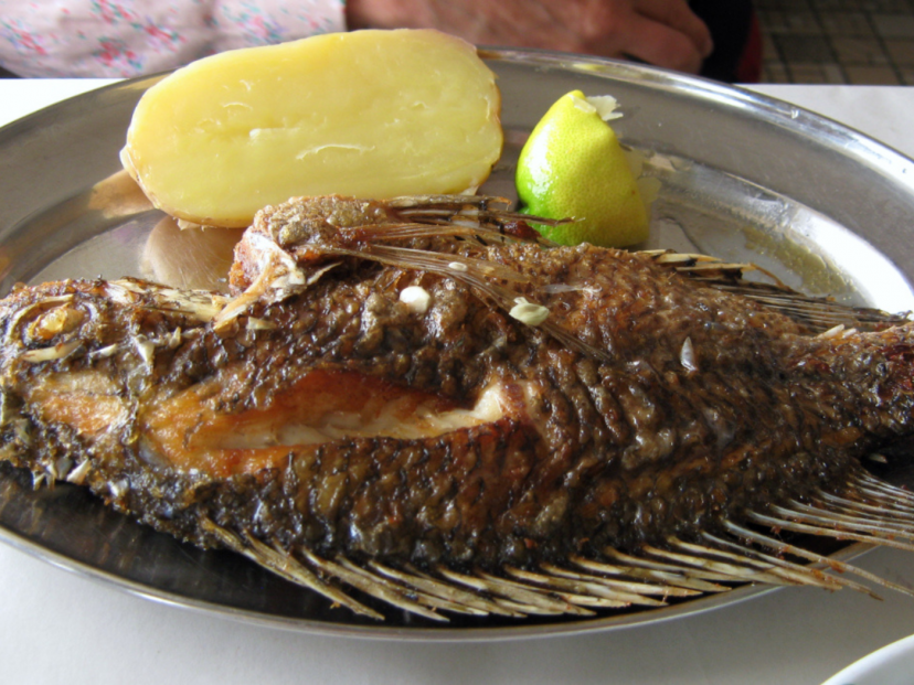 Fish on a plate with many bones