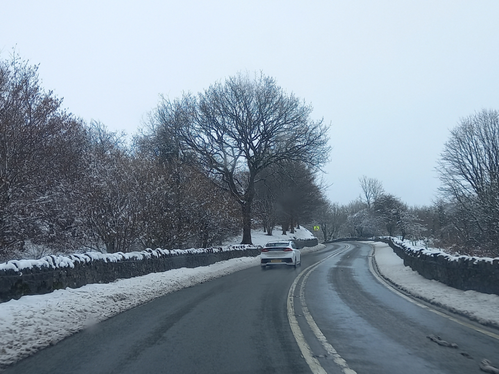 A view from the drive through the snowy Mendip Hills