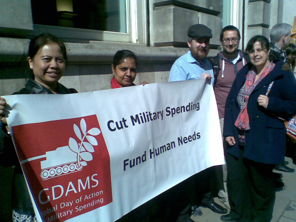 Columbans join a protest against military spending at Whitehall