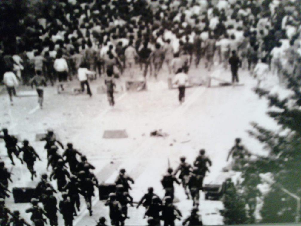 Troops opening fire on demonstrators in Gwangju’s main square, May 1980