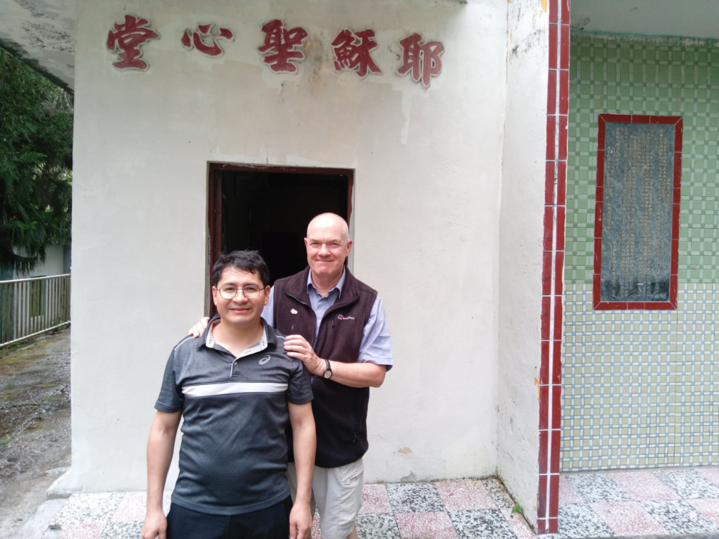 Fr. Salustino with Fr. John outside the parish church of the Sacred Heart of Jesus in Taiwan