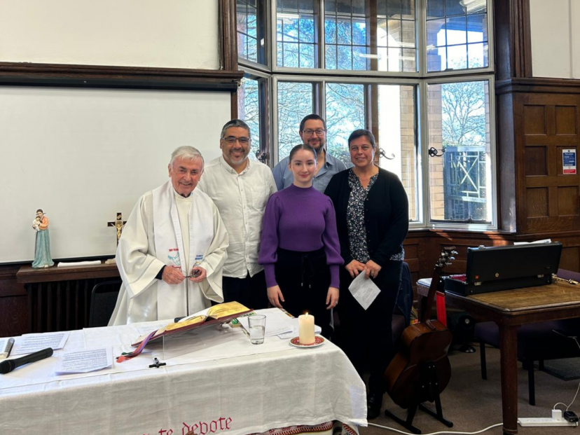 Hannah with Fr. Bernie, Mauricio, James, and Nathalie on St. Columban's day