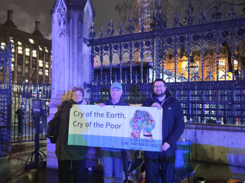 Columban Ordained and Co-workers lead a prayer vigil outside Parliament.