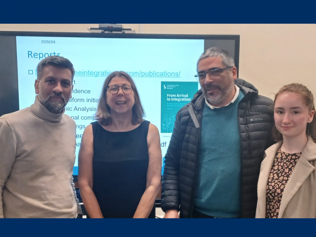 Hannah and Mauricio with Commissioners Jehangir Malik OBE and Professor Jenny Phillimore