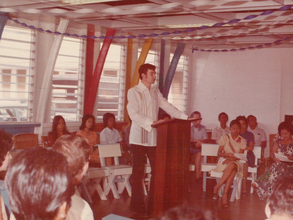 Fr. Shay Cullen gives a welcoming speech on the inauguration of the Preda home for children and youth