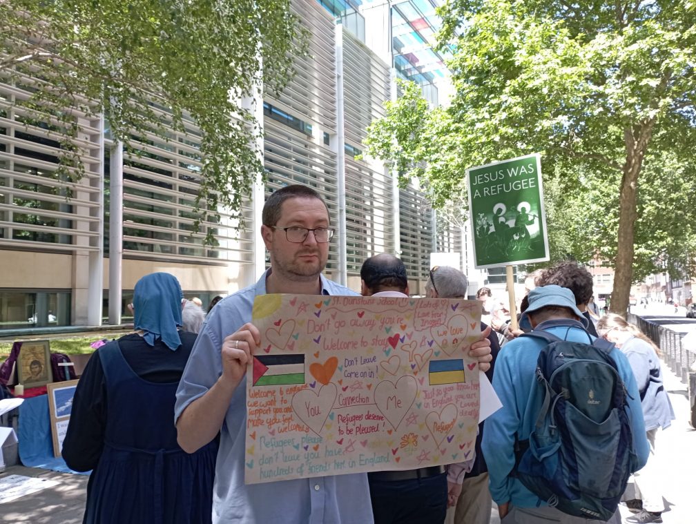 James joins others at the Refugee Prayer Vigil outside the Home Office in London