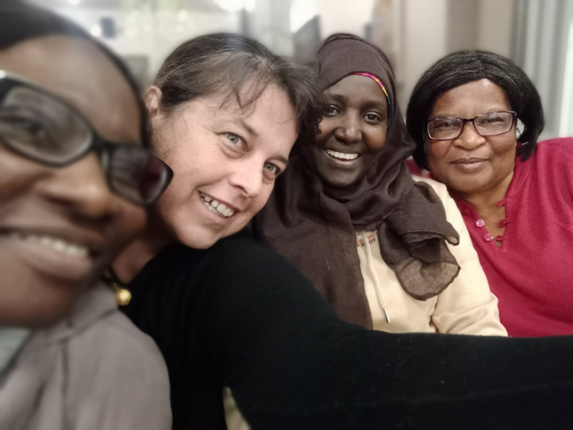 Nathalie with refugee friends