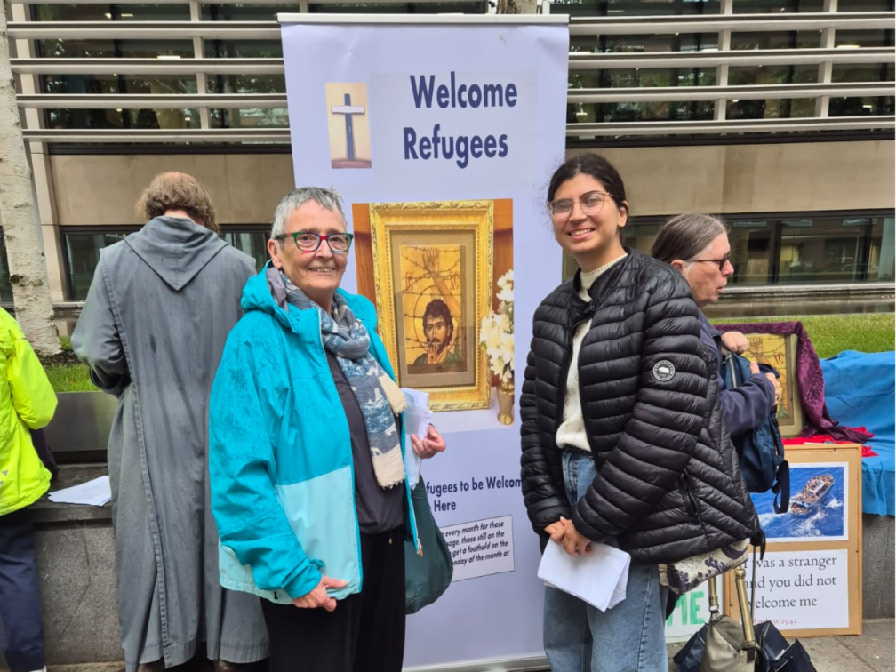 Angel Nakhle with Columban JPE Team member Jane Lavery at the Westminster Home Office Vigil