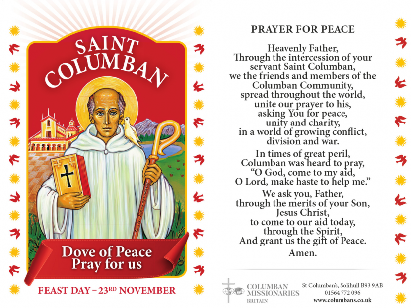 St columban dove of peace prayer card