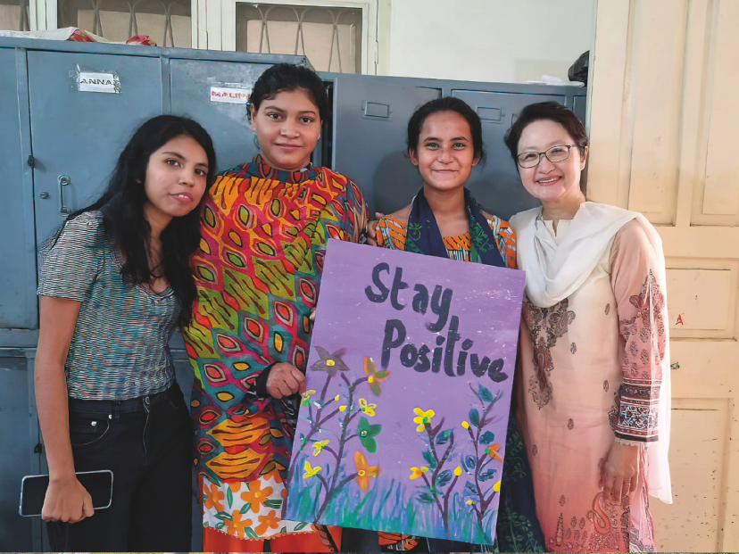 Columban missionary Sr Julietta YooJin Choi and some young Christians in Pakistan