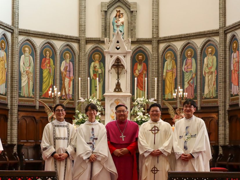 From left to right, Deacon Lee, Fr. Shim, Bishop Lee, Fr. Seong, and Fr. Park