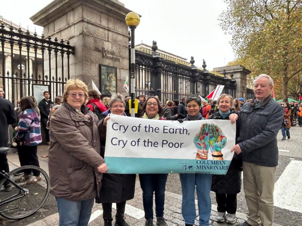 Columban and FCJ missionaries at a London climate march during the UN’s COP29 climate conference in November 2024
