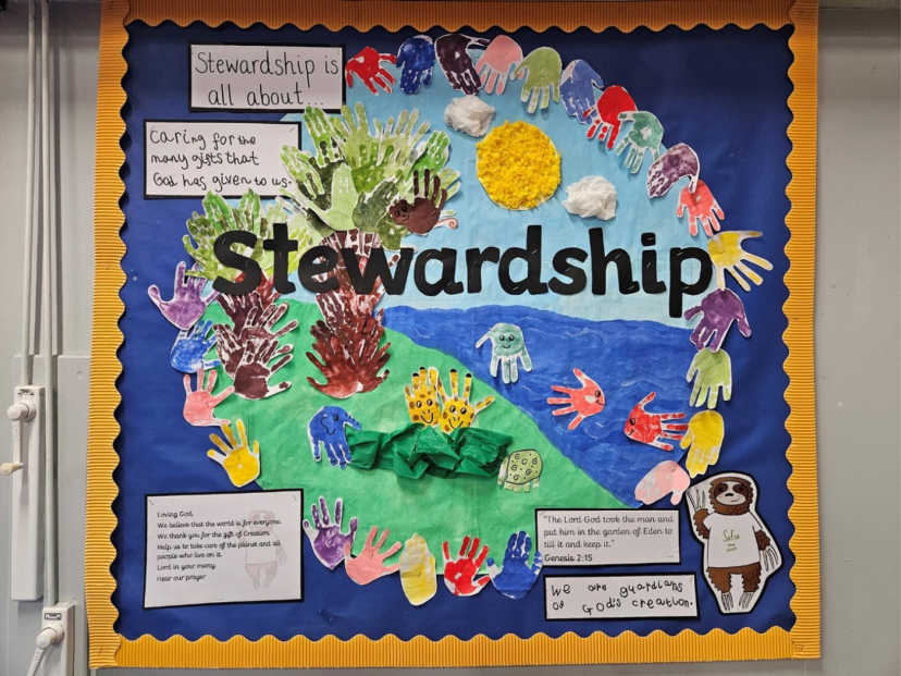 A 'Stewardship' display at St. Ambrose Barlow catholic School