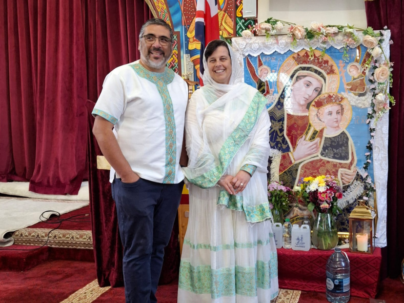 Nathalie and Mauricio join the family in wearing their traditional church dress