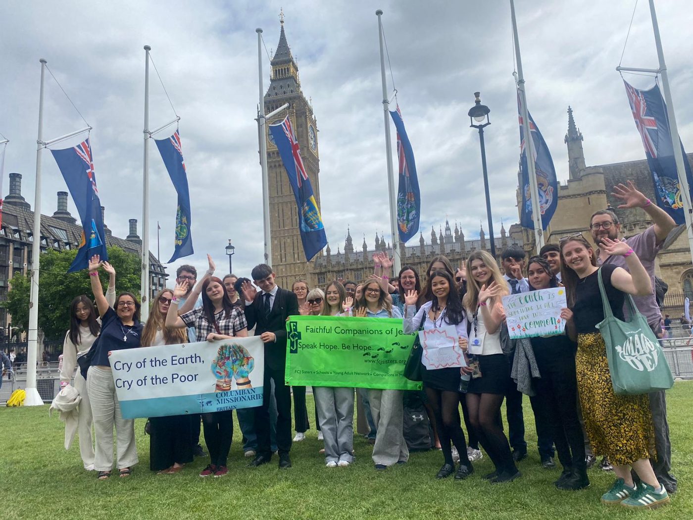 The Columban group outside Parliament
