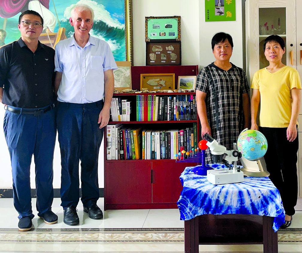 Fr Joseph Li, Fr Dan Troy, Sr Paula Li and Sr Mary Bai beside the ecology space at Xiantao Pastoral Centre.