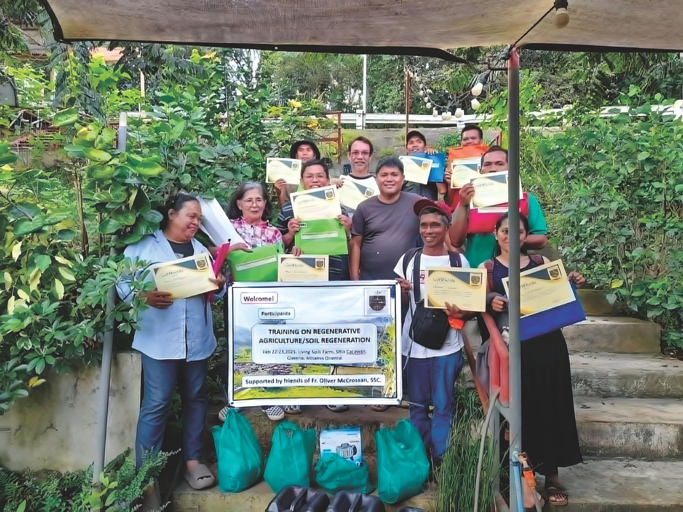 Participants who took part in training in regenerative soil methods, a workshop supported by friends of Fr. Oliver McCrossan.