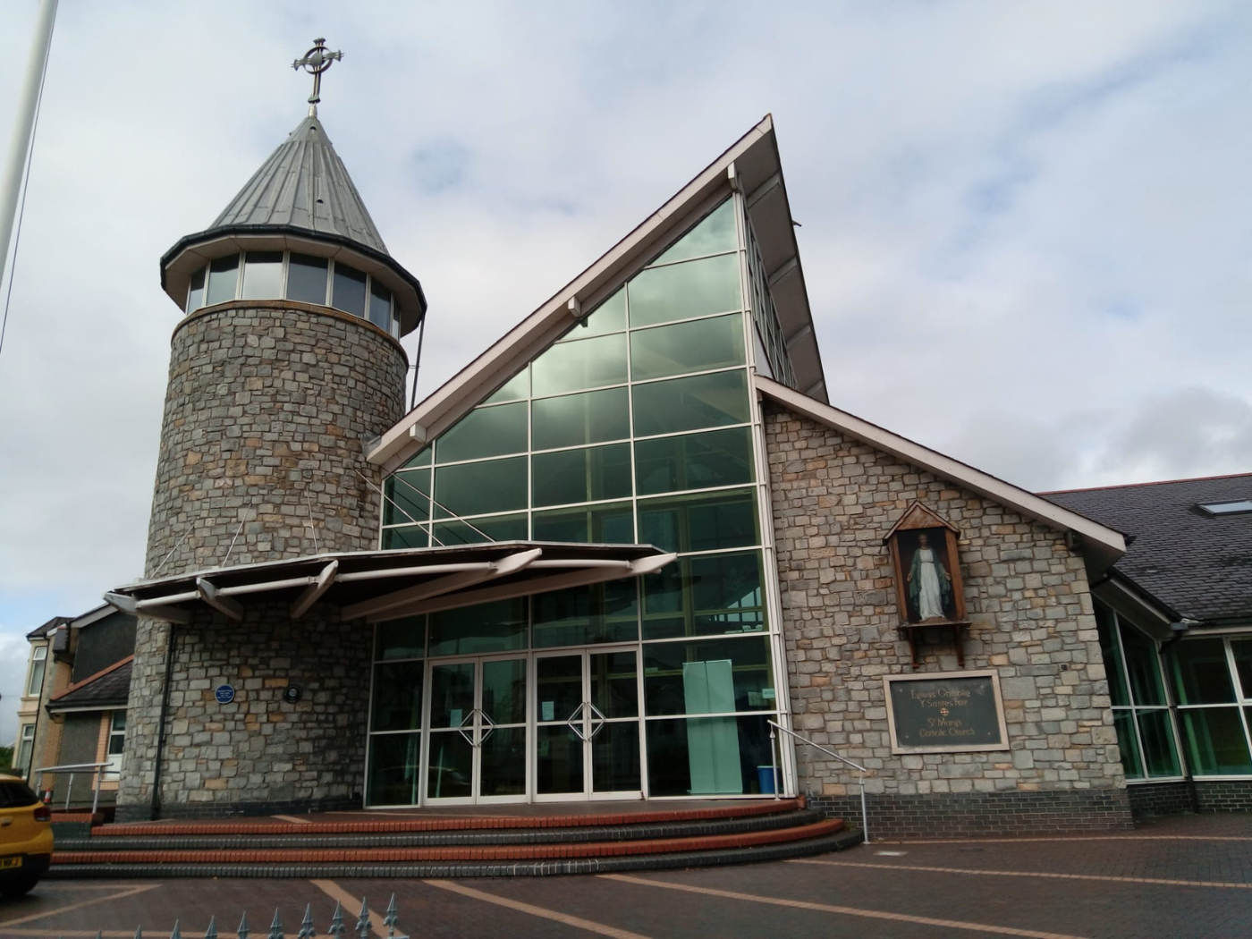 Built in 1998, the modern St. Mary's church is built to look like a pelican with its wings outstretched