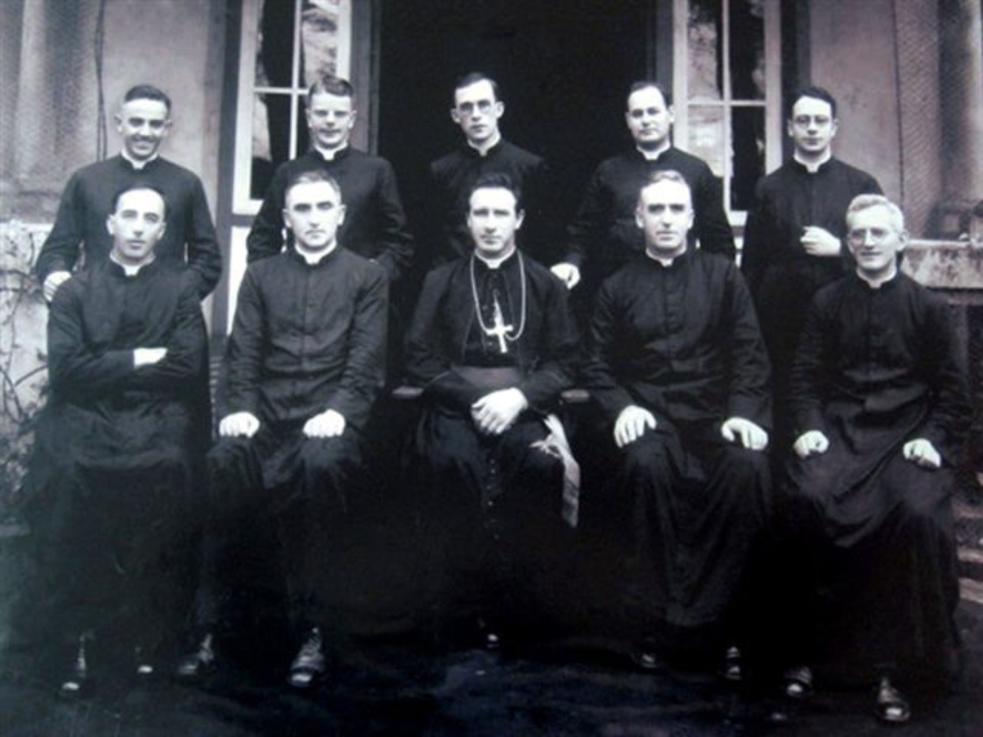 Photo of Columbans taken in front of Malate Church on 5th November 1934. Standing from left: Frs Samuel Sheehan, Thomas Connolly, Michael Donoher, Gerald Cogan, Joseph Monaghan; Seated from left: Frs John Lalor, John Henaghan, Bishop Edward Galvin (co-founder of the Missionary Society of St Columban), Patrick Kelly, Peter Fallon