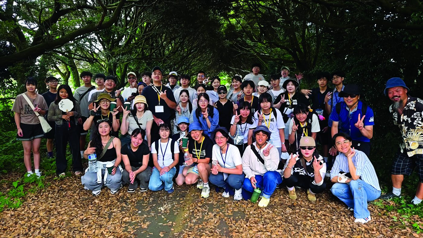 Columban Missionary, Fr Peter Dong, (1st on right) with young participants in the exchange programme on Jeju Island, Korea.