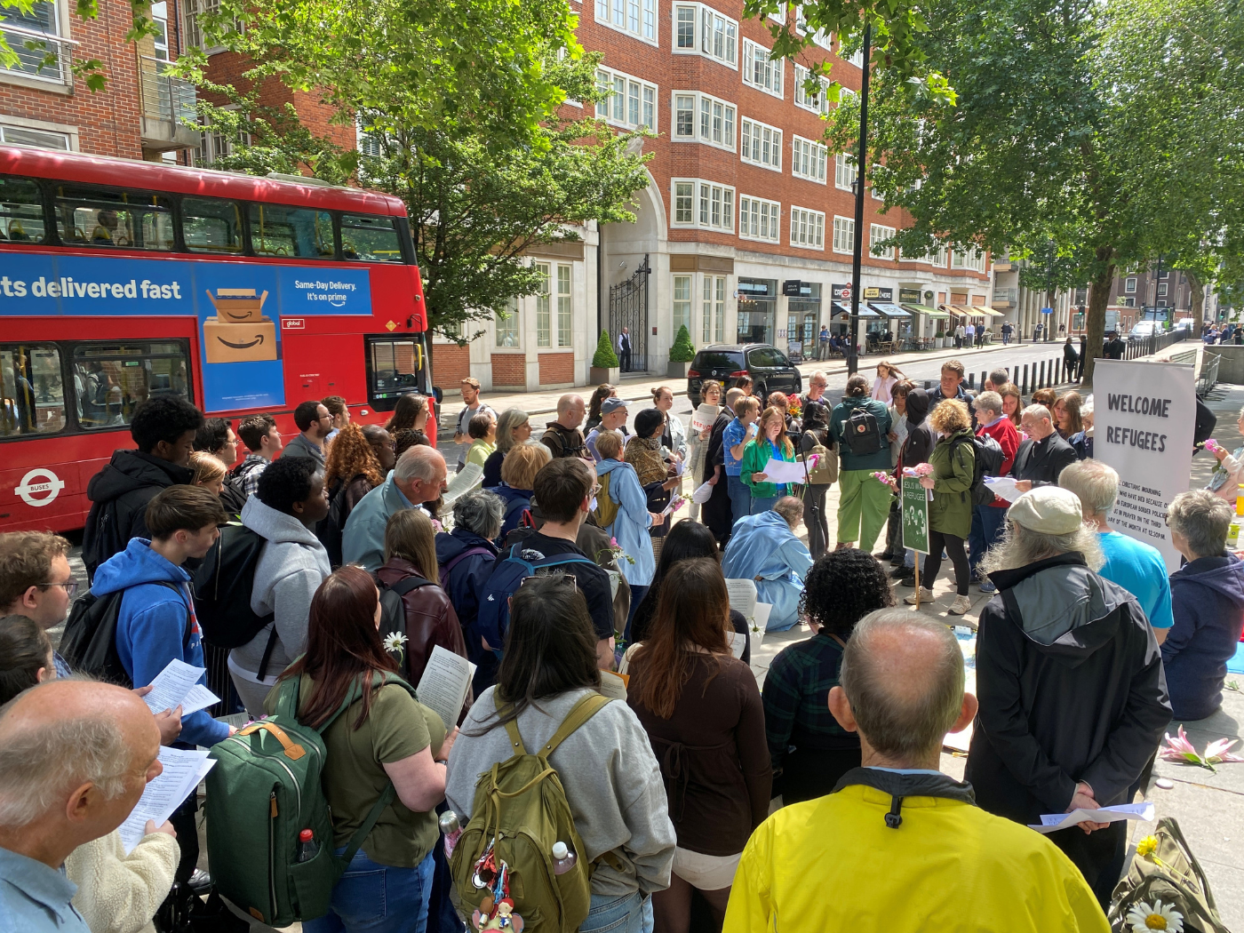 The group gathered outside the Home Office