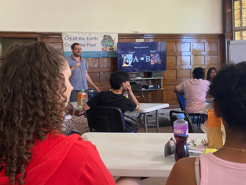 James Trewby, Columbans Justice, Peace and Ecology Co-ordinator with students in an interactive workshop focussed around biodiversity facts