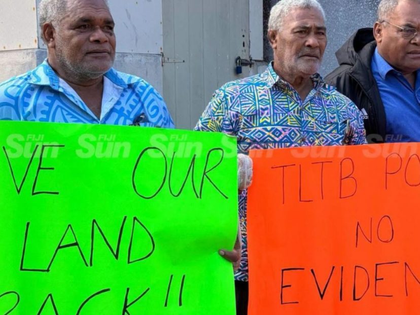 Landowners in Vatulele, Fiji, stage a silent protest outside the Prime Minister’s Office , calling for transparency and consultation over the proposed redevelopment of the Vatulele Island resort. Image credit: Fiji Sun