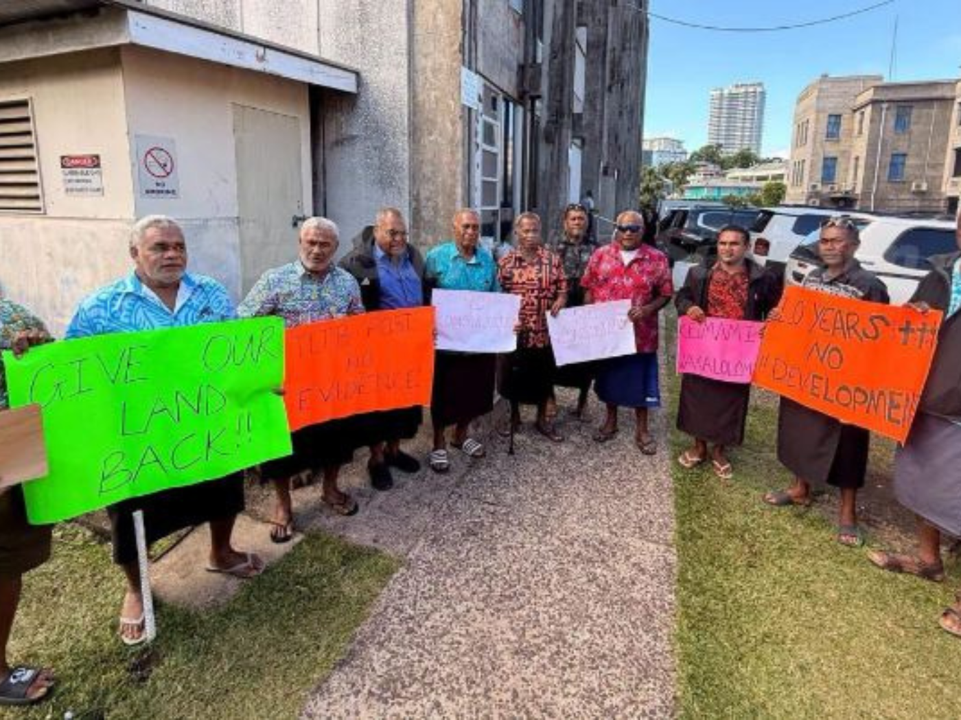Landowners in Vatulele, Fiji, staged a silent protest in July 2026 outside the Prime Minister’s Office calling for transparency and consultation over the proposed redevelopment of the Vatulele Island resort. Image credit: Fiji Sun