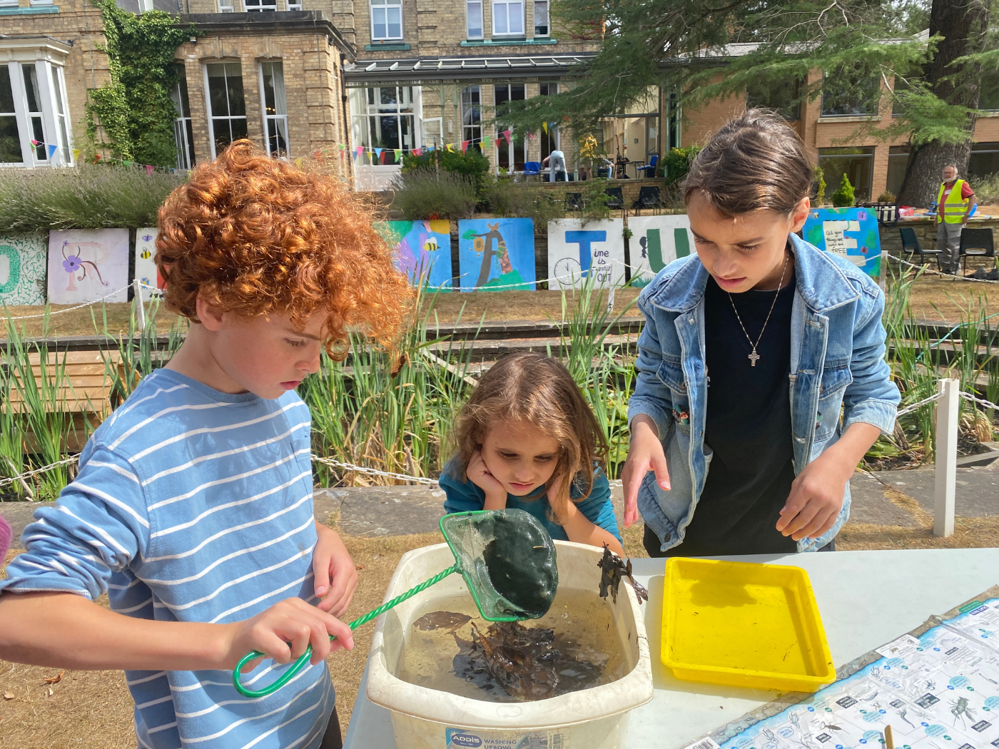 Children take a closer look at some of the pond life discovered during the Open Day