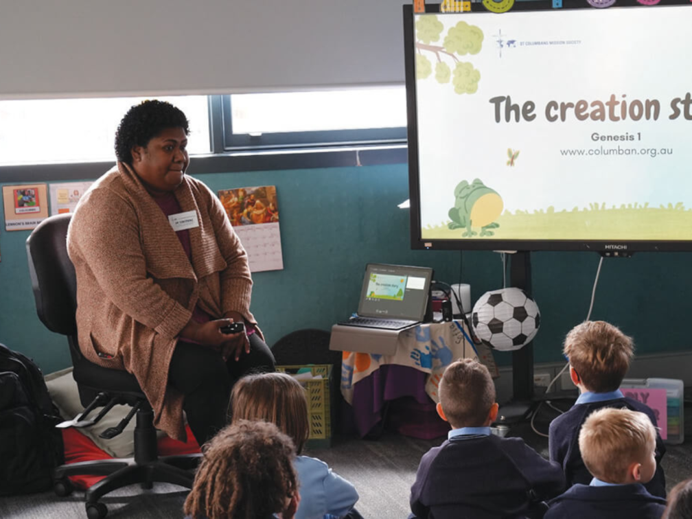 Sainiana Tamatawale with students during a care for creation workshop