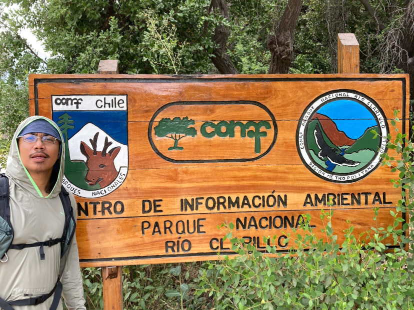 Columban seminarian Lydio Mangao Jr. at the entrance to the Rio Clarillo National Park